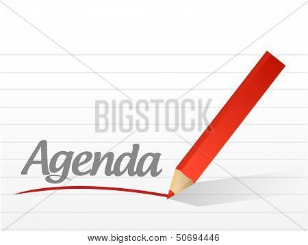 Agenda, die auf einem weißen Papier geschrieben. Abbildung