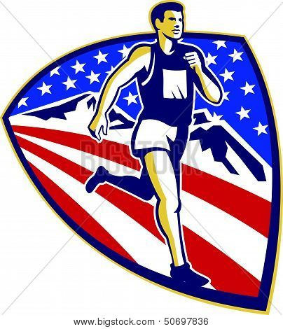 American Marathon Runner Running Retro