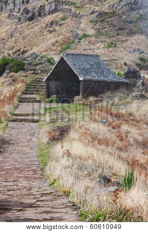Beautiful mountain trail path near Pico do Arieiro on Madeira island Portugal