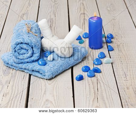 Spa Massage Setting With Thai Herbal Compress Stamps.