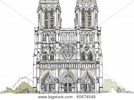 Sketch of Notre dame de Paris, front view
