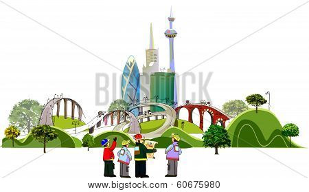 city and busy roads with junctions background