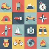 set of flat adventure traveling icons