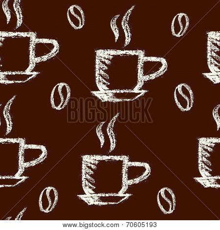 Coffee seamless pattern chalk painted