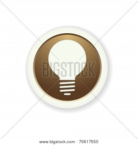 The Brown Glossy Circle Button With Bulb Pictogram