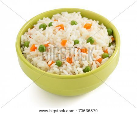 bowl full of rice isolated on white background