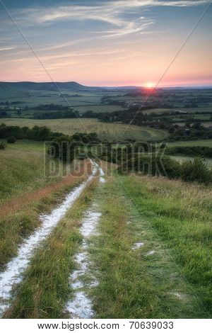 Landscape Image Summer Sunset View Over English Countryside