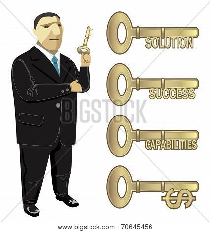 Businessman Key To Business  Solution Success