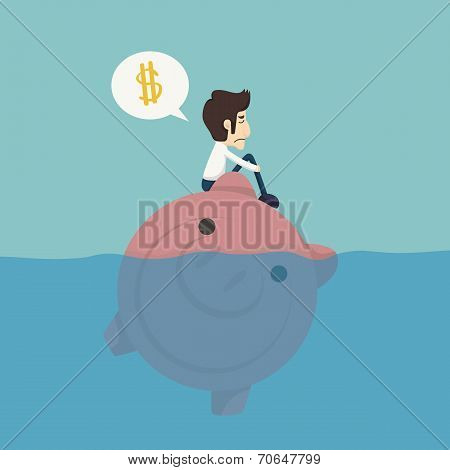 Businessman Sitting On A Piggybank , Businessman No Money