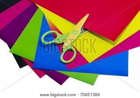 Color Cardboard And Scissors