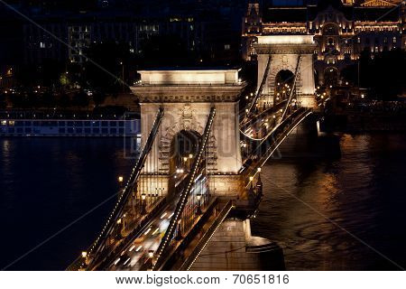 Night traffic of cars on Secheni Bridge