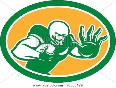American Football Player Fend Off Oval Retro