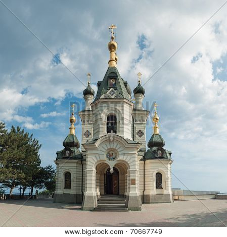 Orthodox Church In Foros With Sky And Clouds