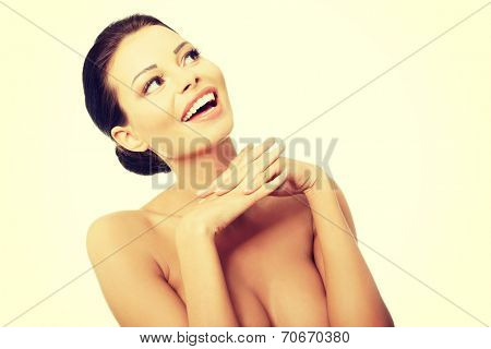 Baeutiful young woman portrait with healthy clean skin, isolated on white
