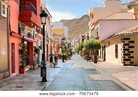 SAN SEBASTIAN, SPAIN - JULY 15: The main street of the island's capital on july 15, 2014 in San Sebastian, Spain. On this island Christopher Columbus made a last stop before sailing to America