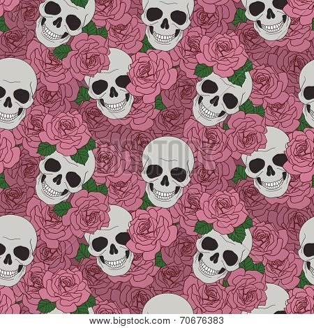 Skulls and pink roses