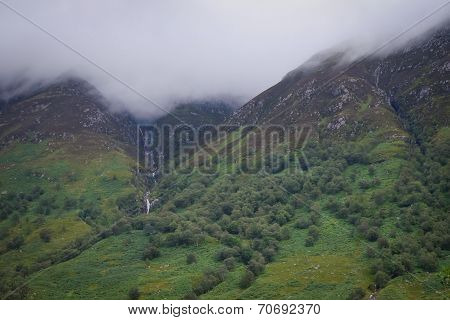Scottish hills lost in fog