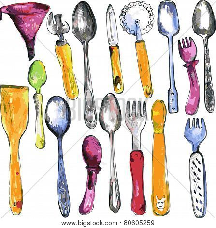 set of  kitchen utensil