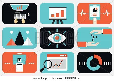Flat Vector Illustration Of Web Analytics Information And Development Website Statistic