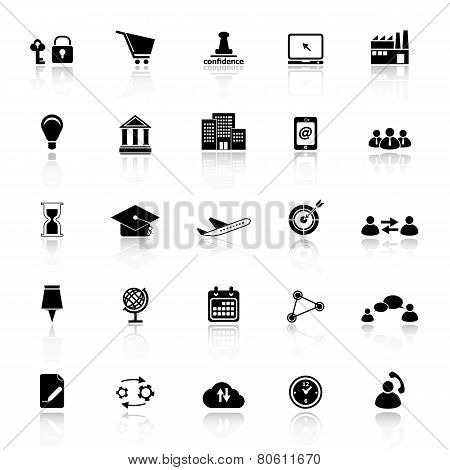Business Connection Icons With Reflect On White Background