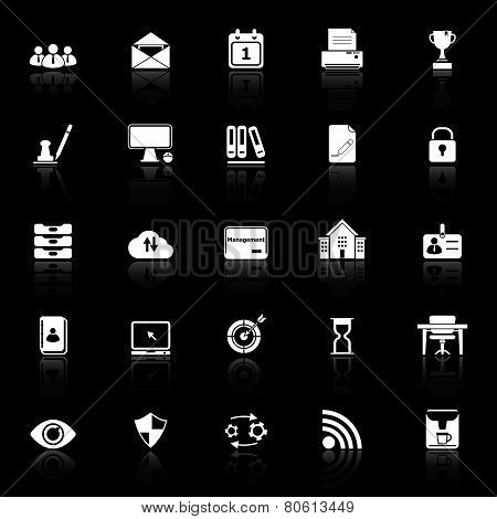Business Management Icons With Reflect On Black Background
