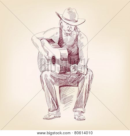 guitarist hand drawn vector llustration realistic sketch