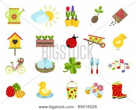 spring icons. flat style set