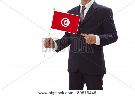 Businessman hand showing Tunesia Flag