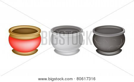 Three Chinese Incense Burner on White Background