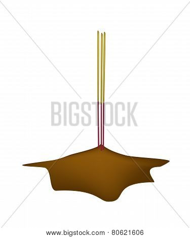 Joss sticks in An Ash On White Background