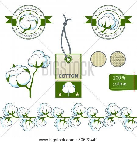 Highly detailed cotton emblems and deign elements set