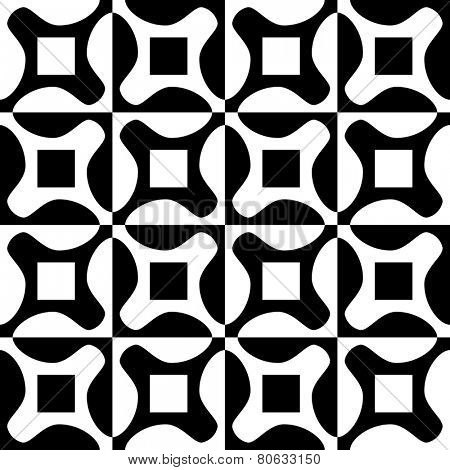 Seamless Square Pattern. Abstract Black and White Background. Vector Regular Texture