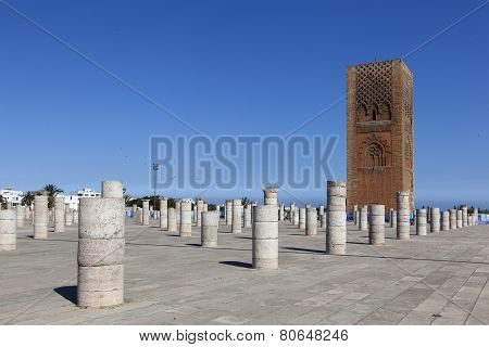 The memorial complex on the site of the ruins of the mosque Hassan. Rabat. Morocco.