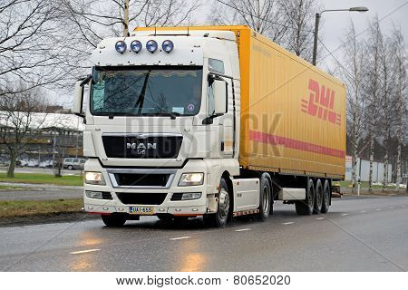 White MAN Tgx18.480 Semi Truck On The Road