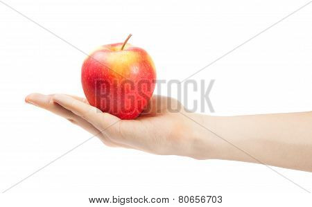 hand holding apple isolated on white background