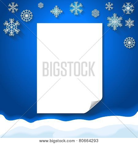 Wiinter background witn blank paper Christmas snowflakes. Vector.