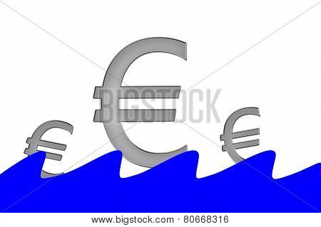 Euro Symbols Swimming On Water