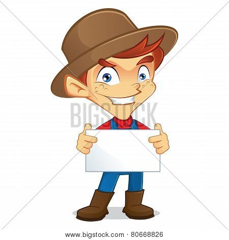 Farmer holding sign