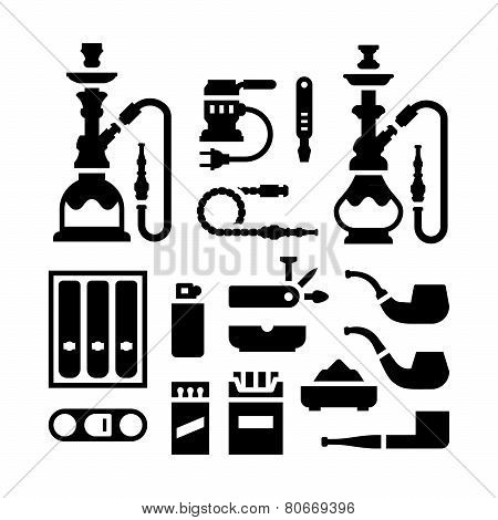 Set Icons Of Smoking Equipment And Accessories
