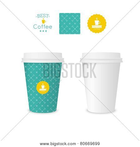 Closed paper cup for coffee with texture.