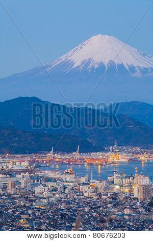 Mountain Fuji and Shimizu city in winter season
