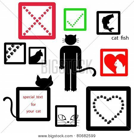 Cat Icon Symbol Set Isolated On White Background, Vector