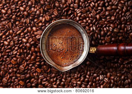 Hot coffee prepared in a Turk.