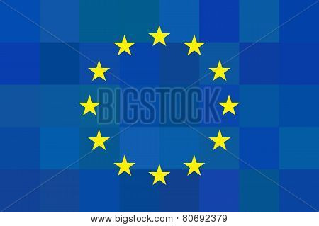 European Union Flag On Unusual Blue Squares Background. Foursquare Design. Original Proportions And