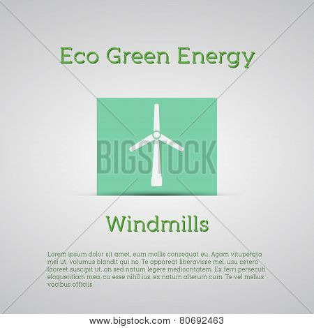 Windmills Receiving Wind Energy Poster. Vector Illustration Concepts For Ecology,  And Green Technol