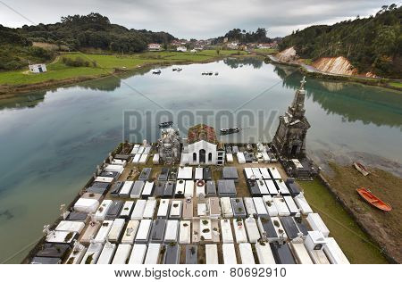 Landscape With Cemetery And River In Barro, Asturias. Spain