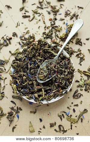 Green Tea Leaves In A Dish