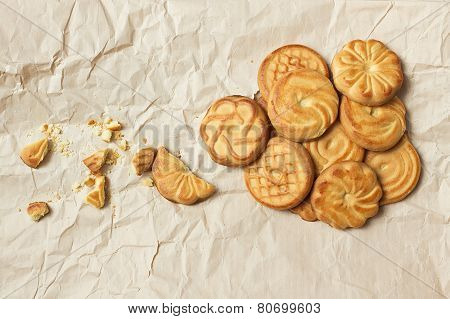 Biscuits And Crumbs On Crumpled Paper