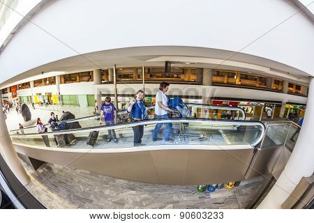 Tourists With Their Baggage  At Lanzarote Airport