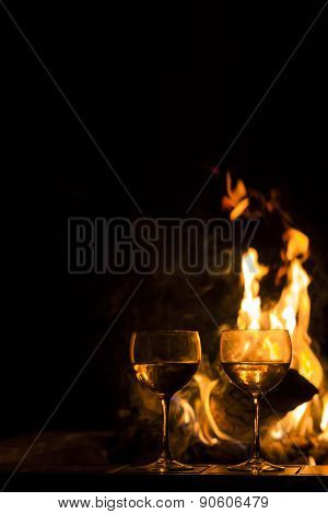 Two Wine Glasses Fire